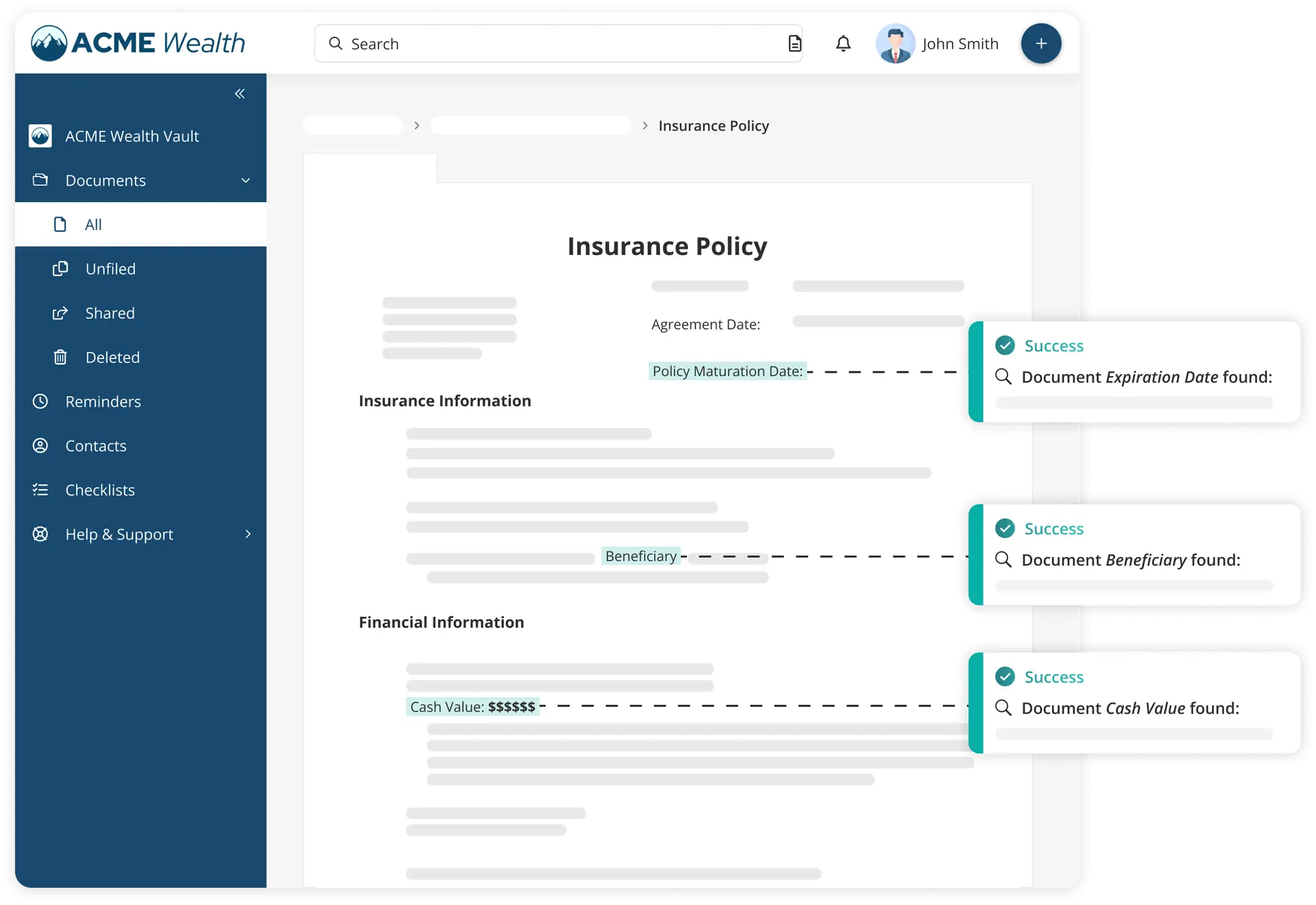 FutureVault Data Extraction - Insurance Policy Example via IDP