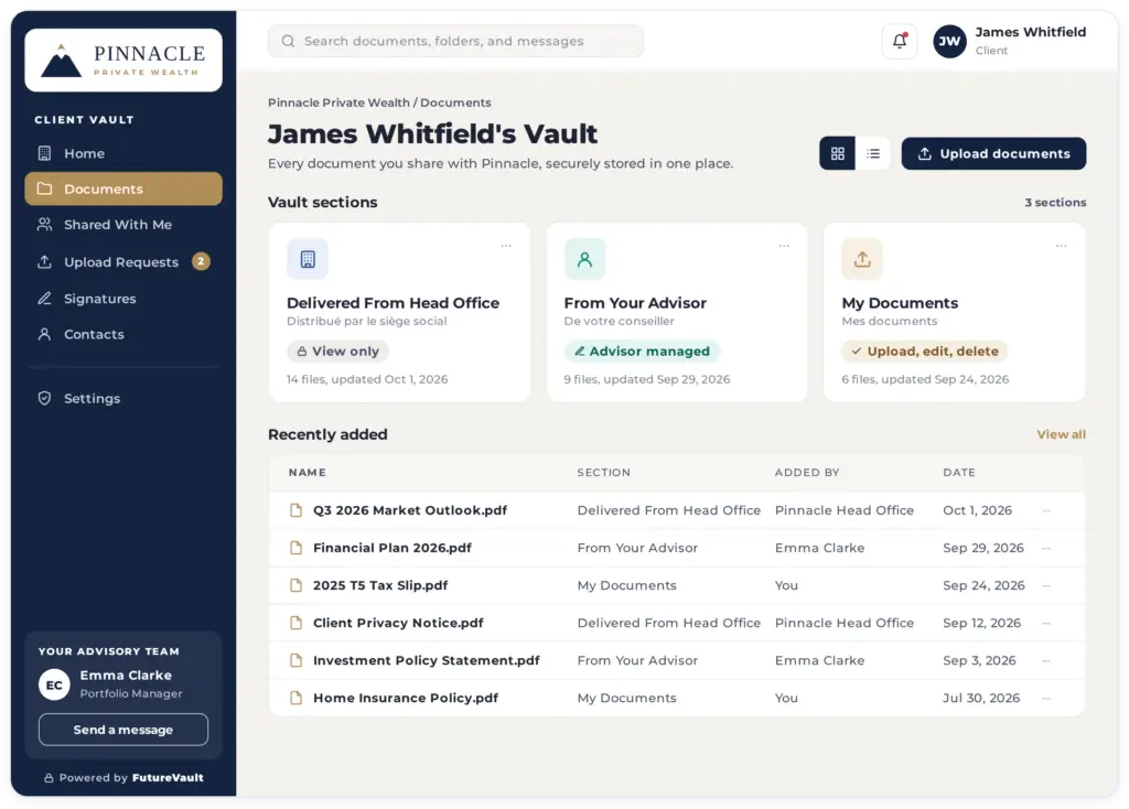 Dedicated Vault Sections - Organize Client Vaults to Streamline and Organize Document Delivery, Access, and Management