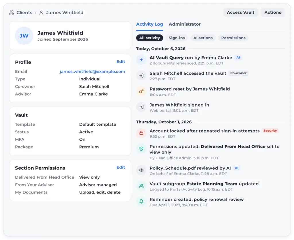Enahnced Vault Activity Digital Audit Trail